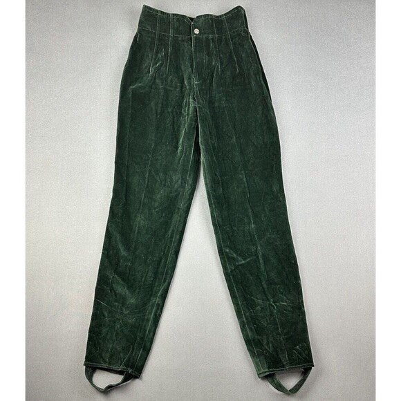 Bogner Stirrup Pants Womens 10 Long Green Velvet High Waisted Tapered USA Made - Picture 1 of 15